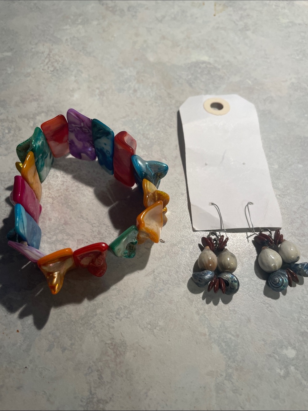 Multicolor Abilene Shell Stretch Bracelet and Shell/Seed Earrings